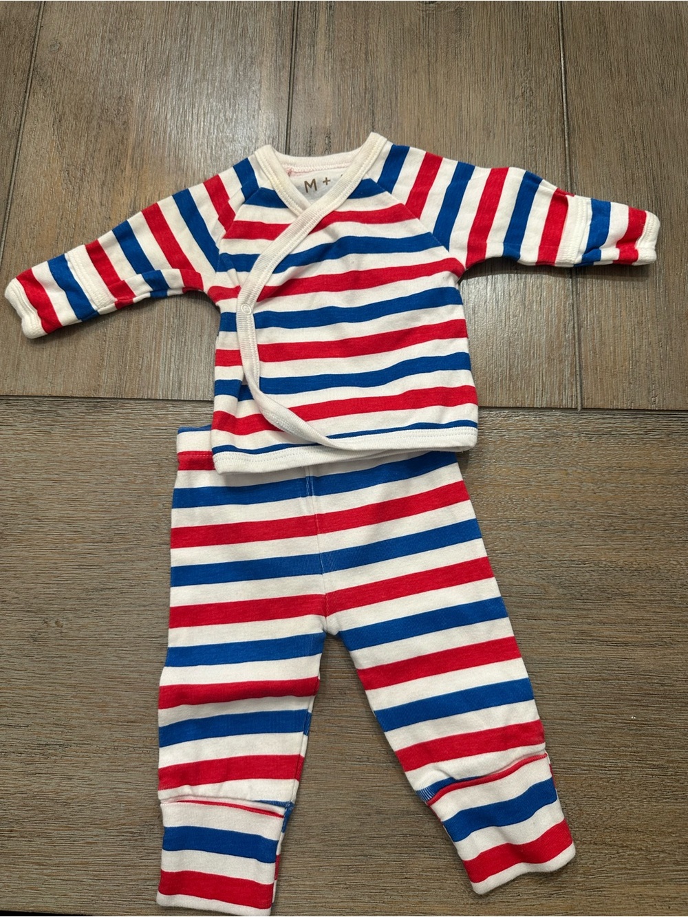 Monica + Andy Red White Blue Americana Stripe Two-Piece Set | Size Newborn